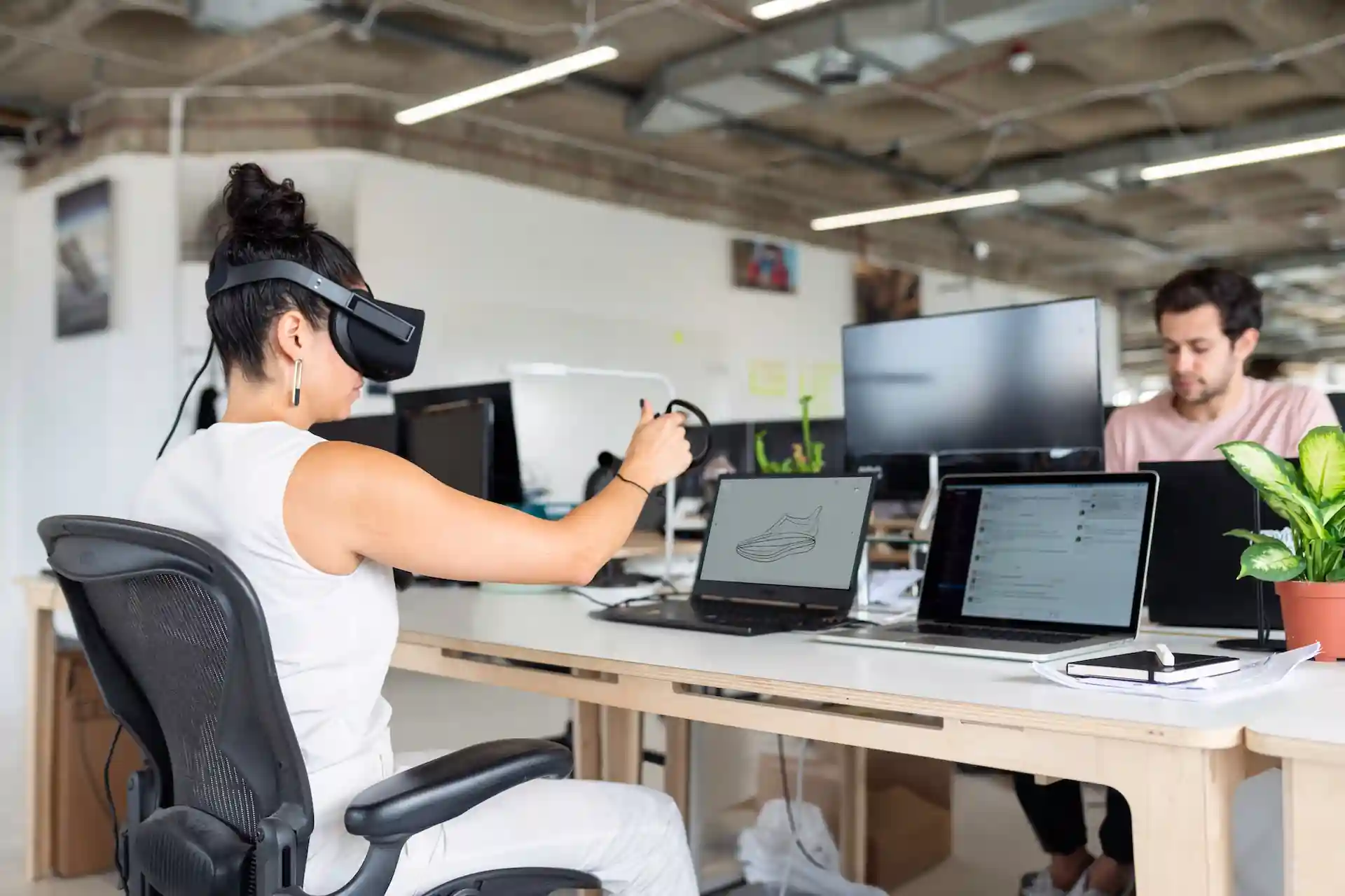 woman working with vr represent business digitalization